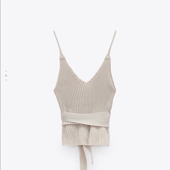 Zara Belted Beige Ribbed Tank Top - Picture 2 of 5